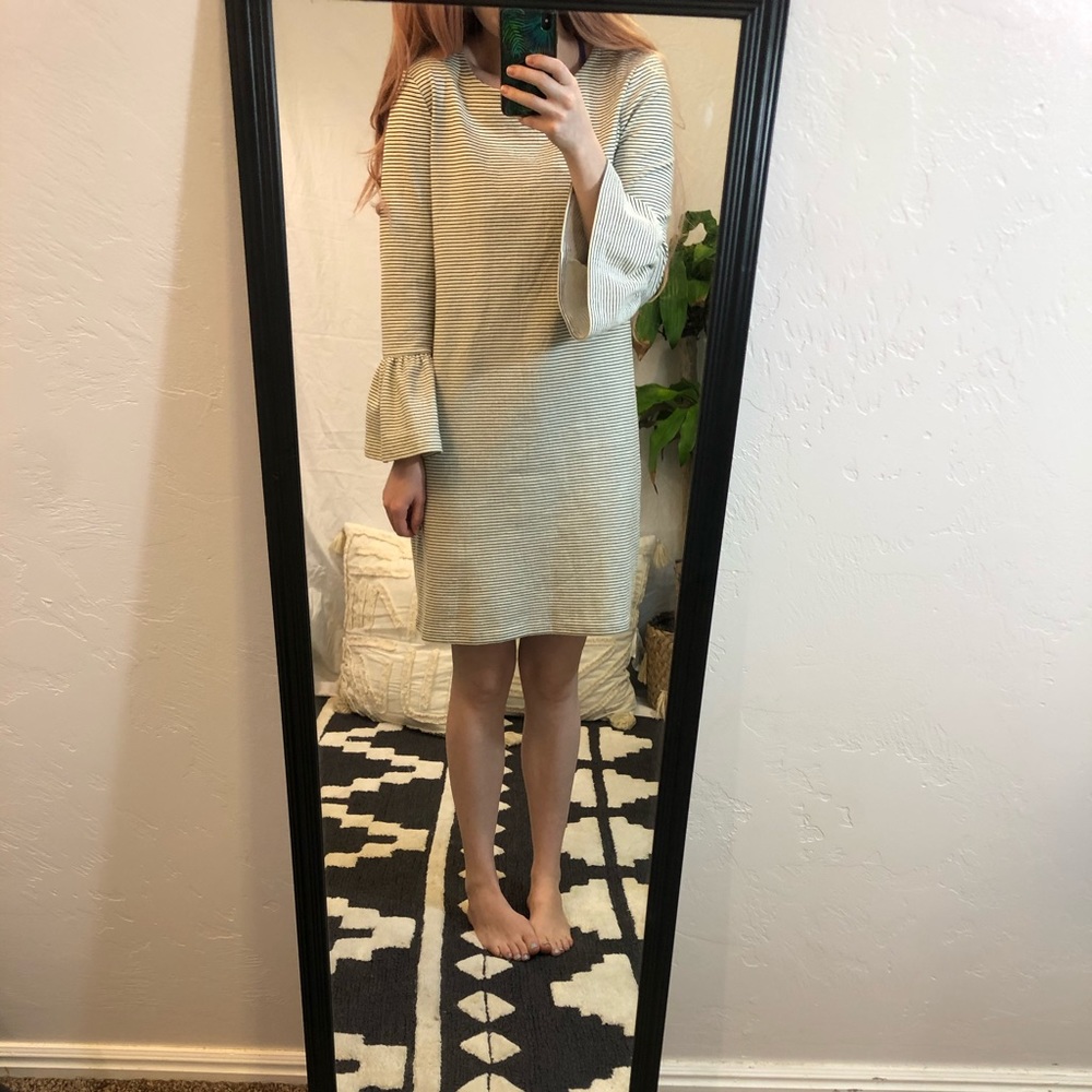 Jcrew black and white stripe dress bell sleeve - Picture 2 of 4
